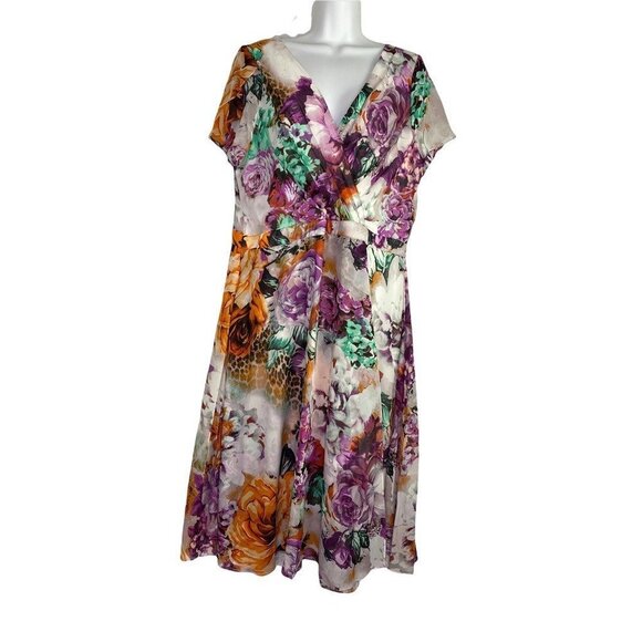 Miss Cristina Womens Faux Wrap Dress Multicolor Floral Lined V Neck Plus 3XL New